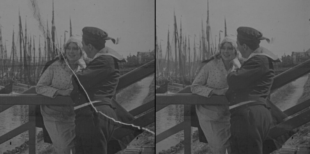 De wraak van het visschersmeisje (NL, Jan van Dommelen, 1914) voor en na restauratie.