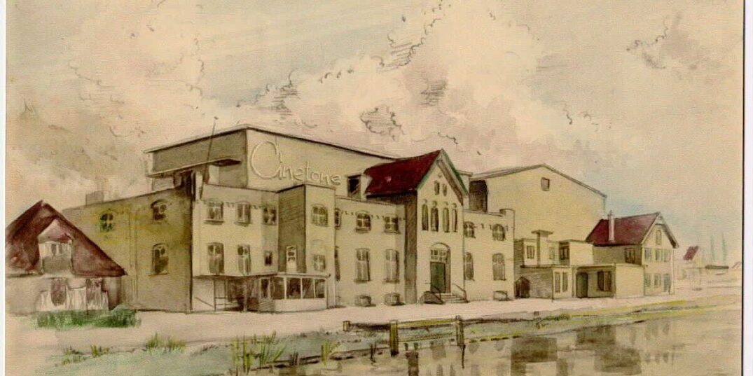 Tekening van de Cinetone studio's in Duivendrecht.