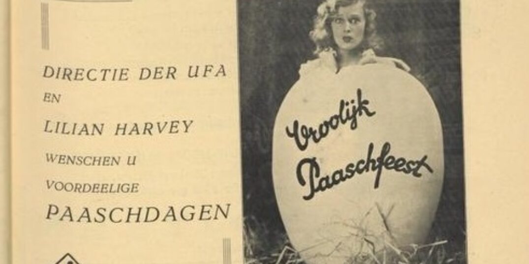 Advertentie, Nieuw Weekblad voor Cinematiofgrafie (1930) Lilian Harvey wenst u een vrolijk paasfeest